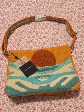 America And Beyond Orange Sunset Embroidered Shoulder Bag
